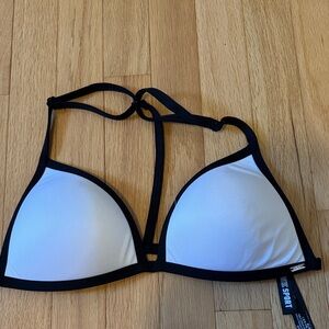 PINK Victoria's Secret Black Trim White Bikini Top